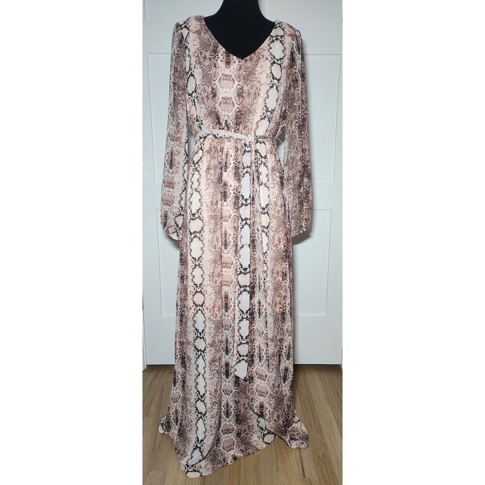 Nine West Long Sleeve Snake Print Chiffon Dress Womens Size 6
